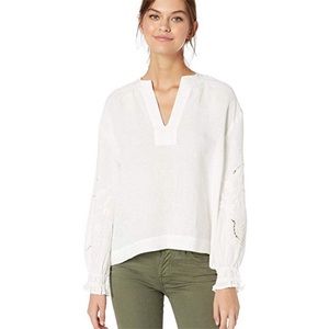 FRYE Poete White Embroidered Linen Blouse‎